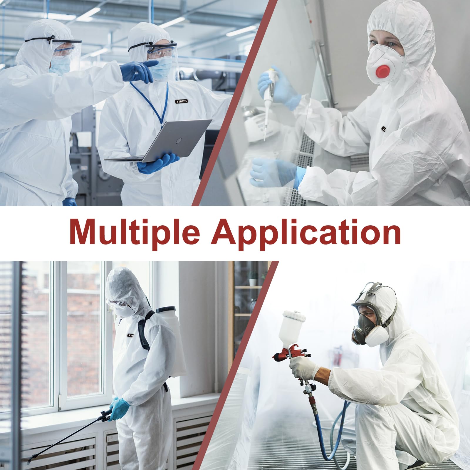 YIBER Hazmat Suit Disposable Coveralls | Full Body Painter Overalls with Hood in 7 Sizes with Multiple Specifications & Heavy-duty PPSB Material & PE Film | Safe for Countless Applications